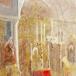 Schiță de Amadeo Preziosi – interiorul bisericii Mănăstirii Pasărea